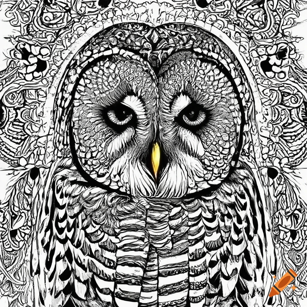 Coloring pages for adult mandala bird image barred owl white background black and white on