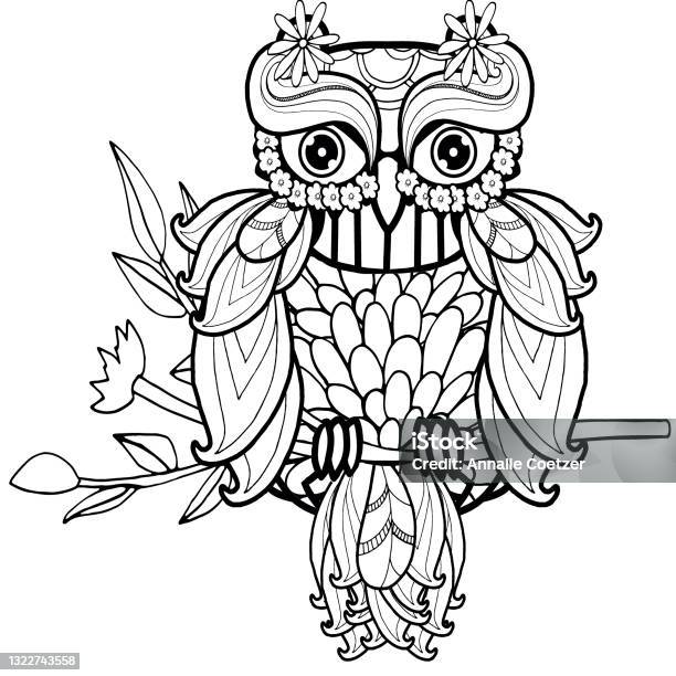 Hippie animal adult coloring pages owls stock illustration