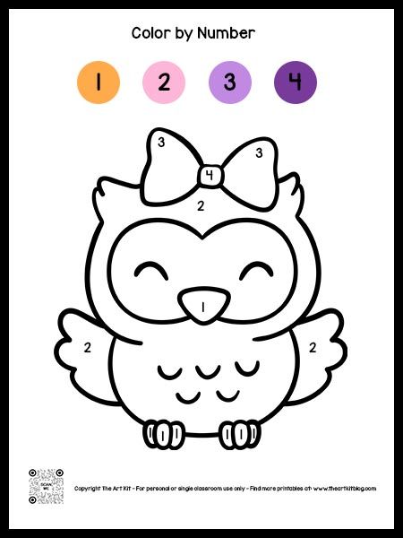 Color by number owl coloring page free printable owl coloring pages kindergarten coloring pages preschool coloring pages