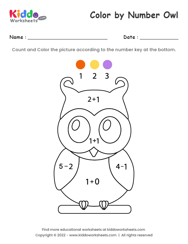 Free printable color by number owl worksheet