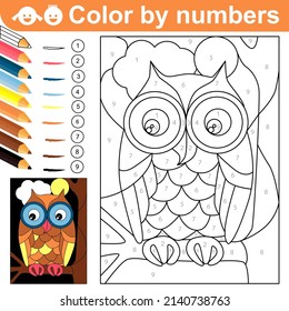 Color by numbers owl on tree stock vector royalty free