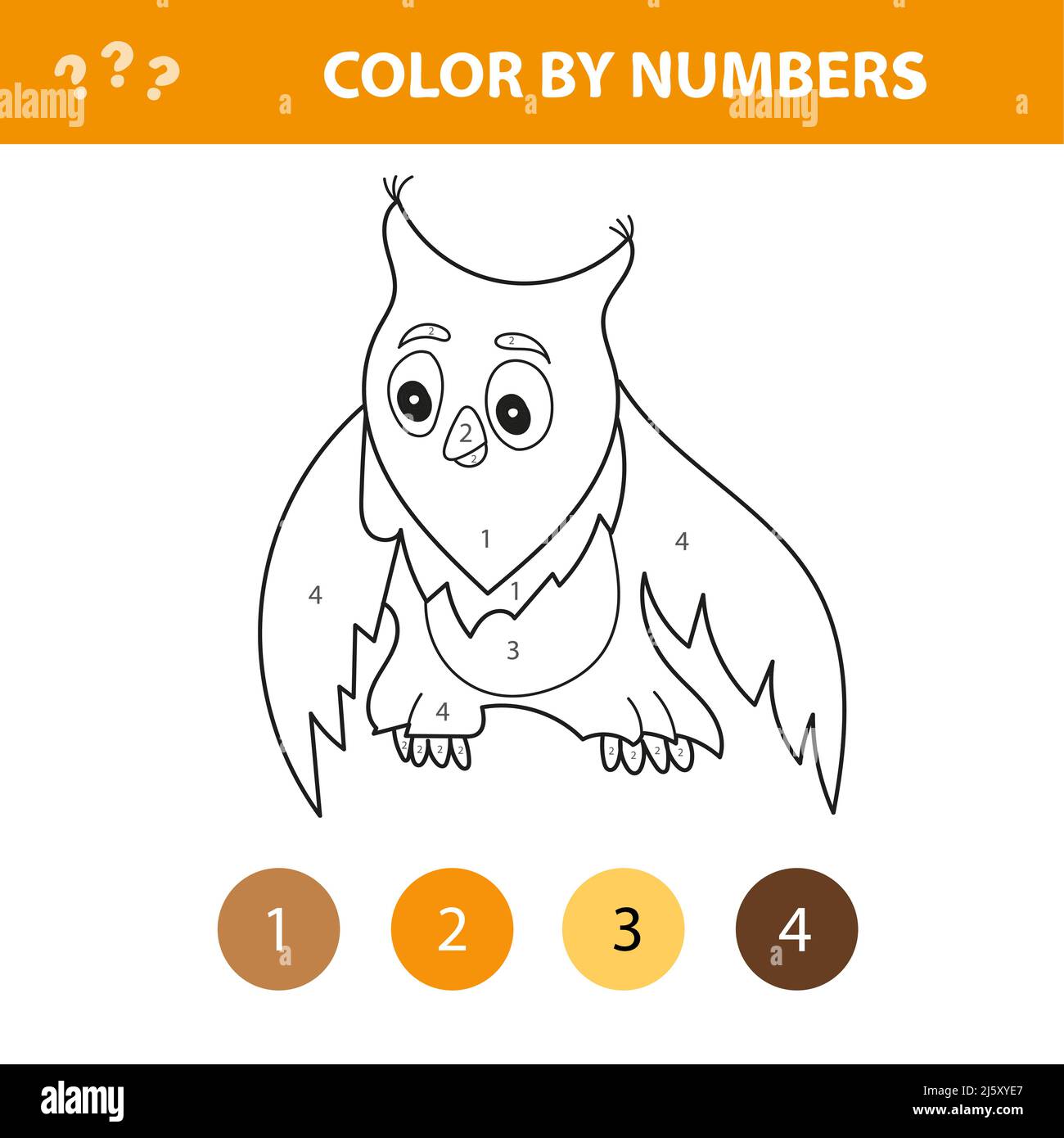 Color by number worksheet for kids learning numbers by coloring owl on white simple vector stock vector image art