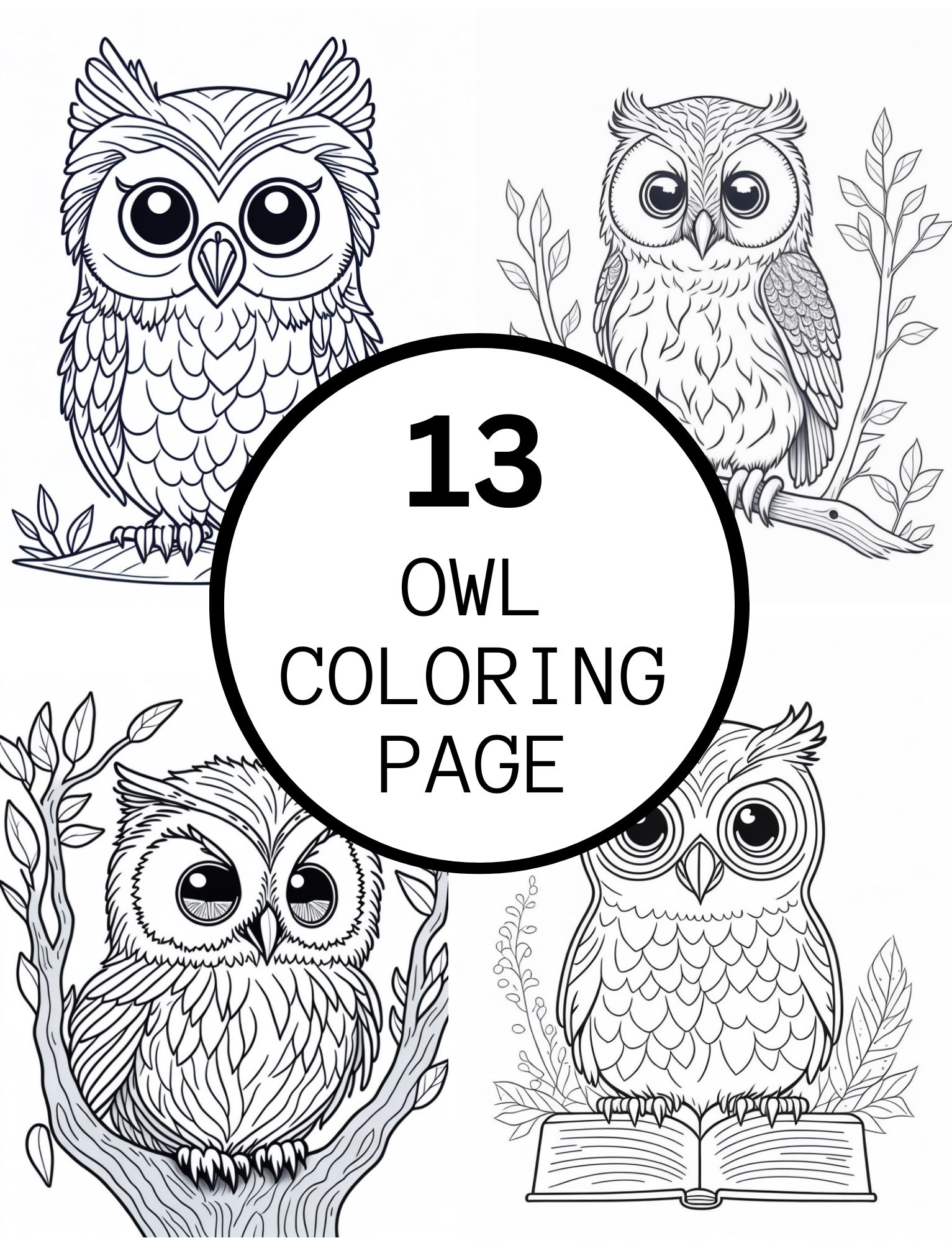 Realistic owl coloring pages for kids and adults made by teachers