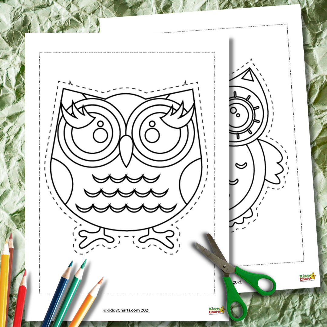 Owl coloring pages cut and colour owls