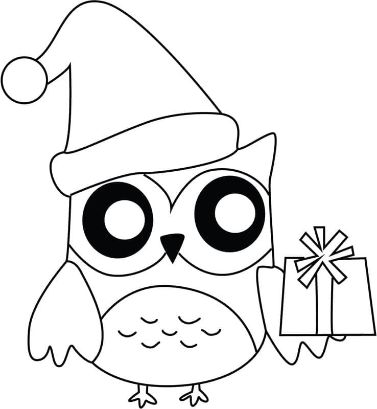 Cute christmas owl coloring page