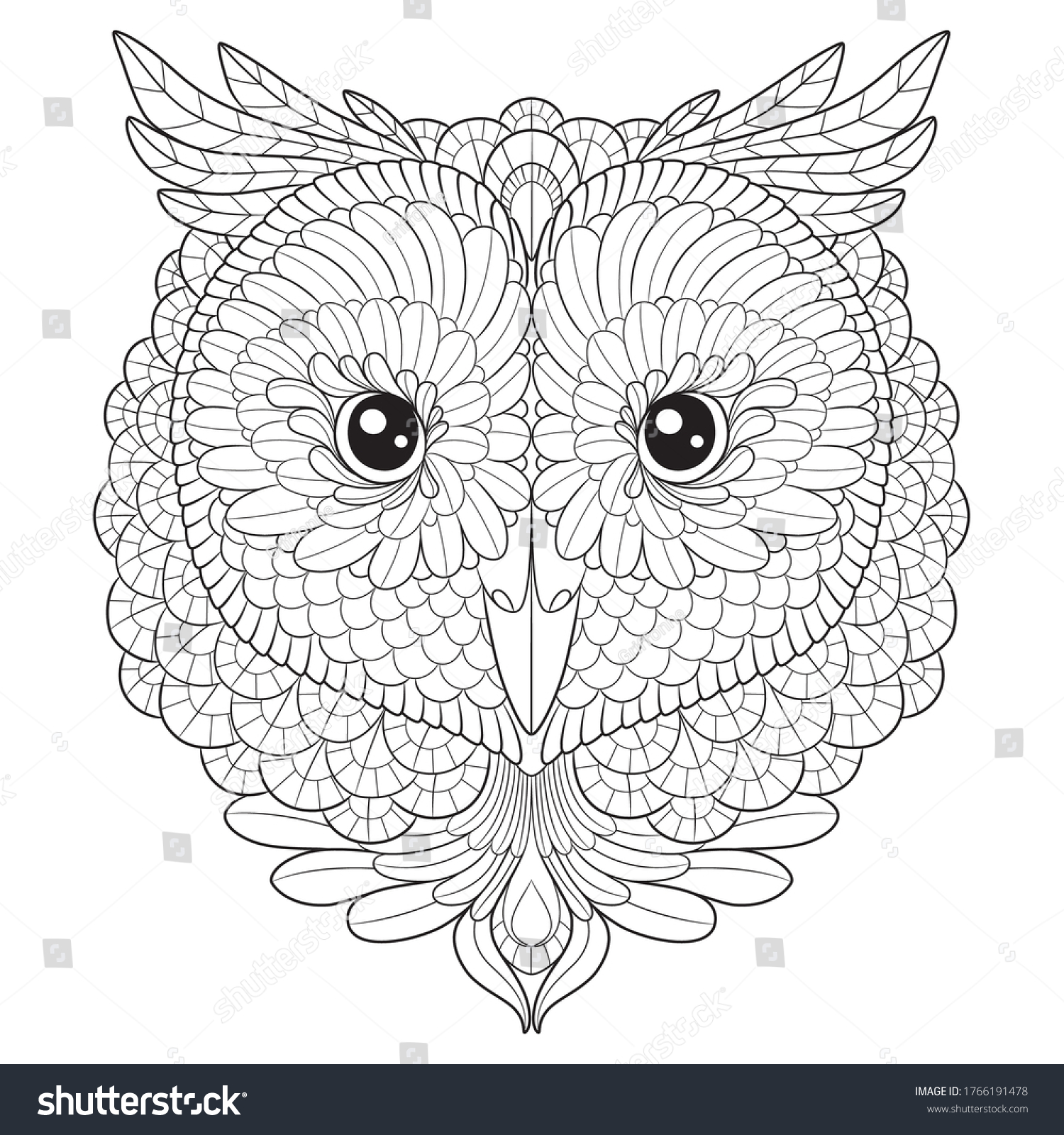 Owl head vector graphic adult coloring stock vector royalty free