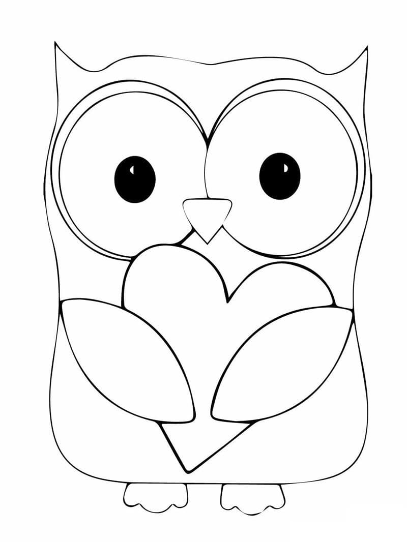 Cute owl with heart coloring page