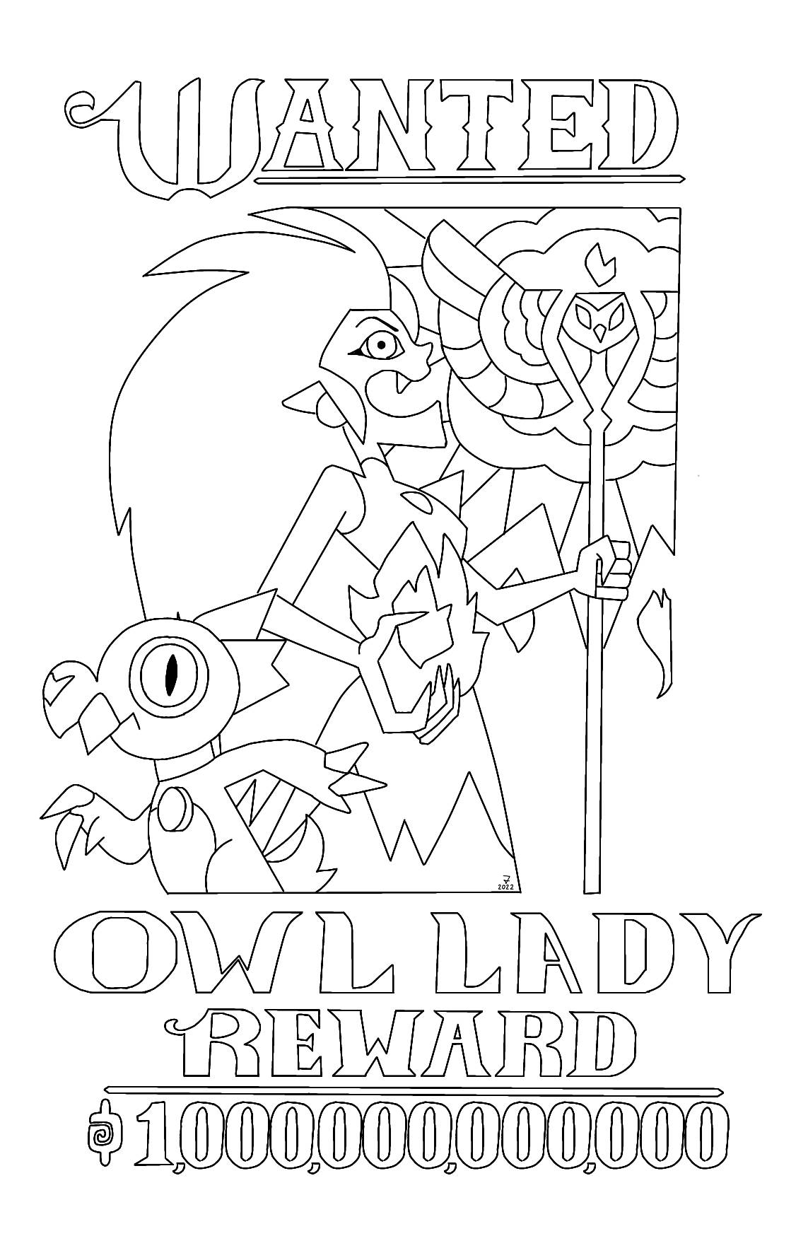 Owl lady wanted poster coloring sheet by supamega on