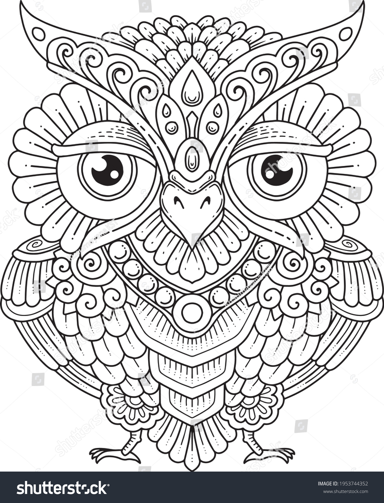 Hakuun owl mandala decorative design coloring page liittyvã vektorikuva rojaltivapaa