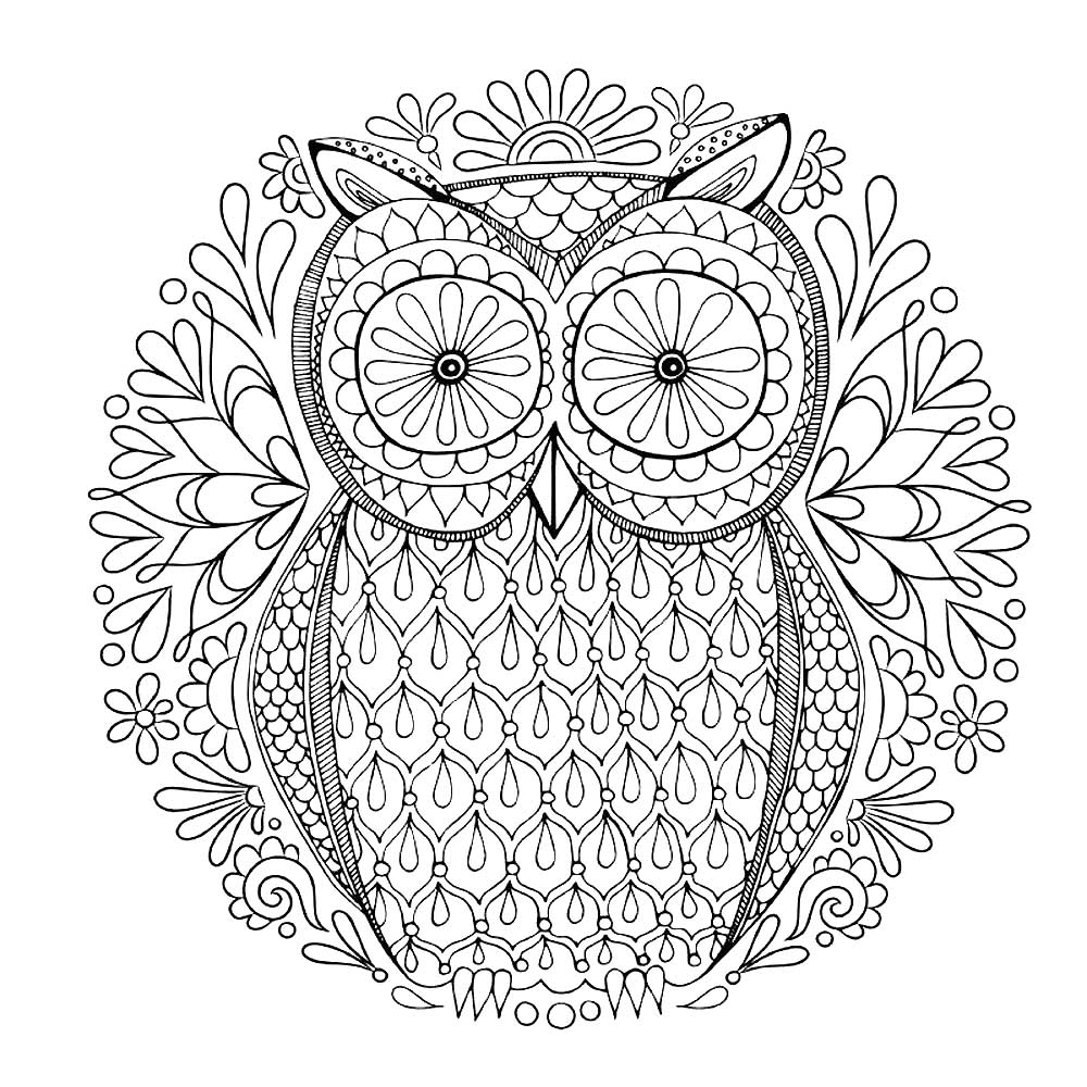 Stunning mandala with a painting of a cute owl coloring page