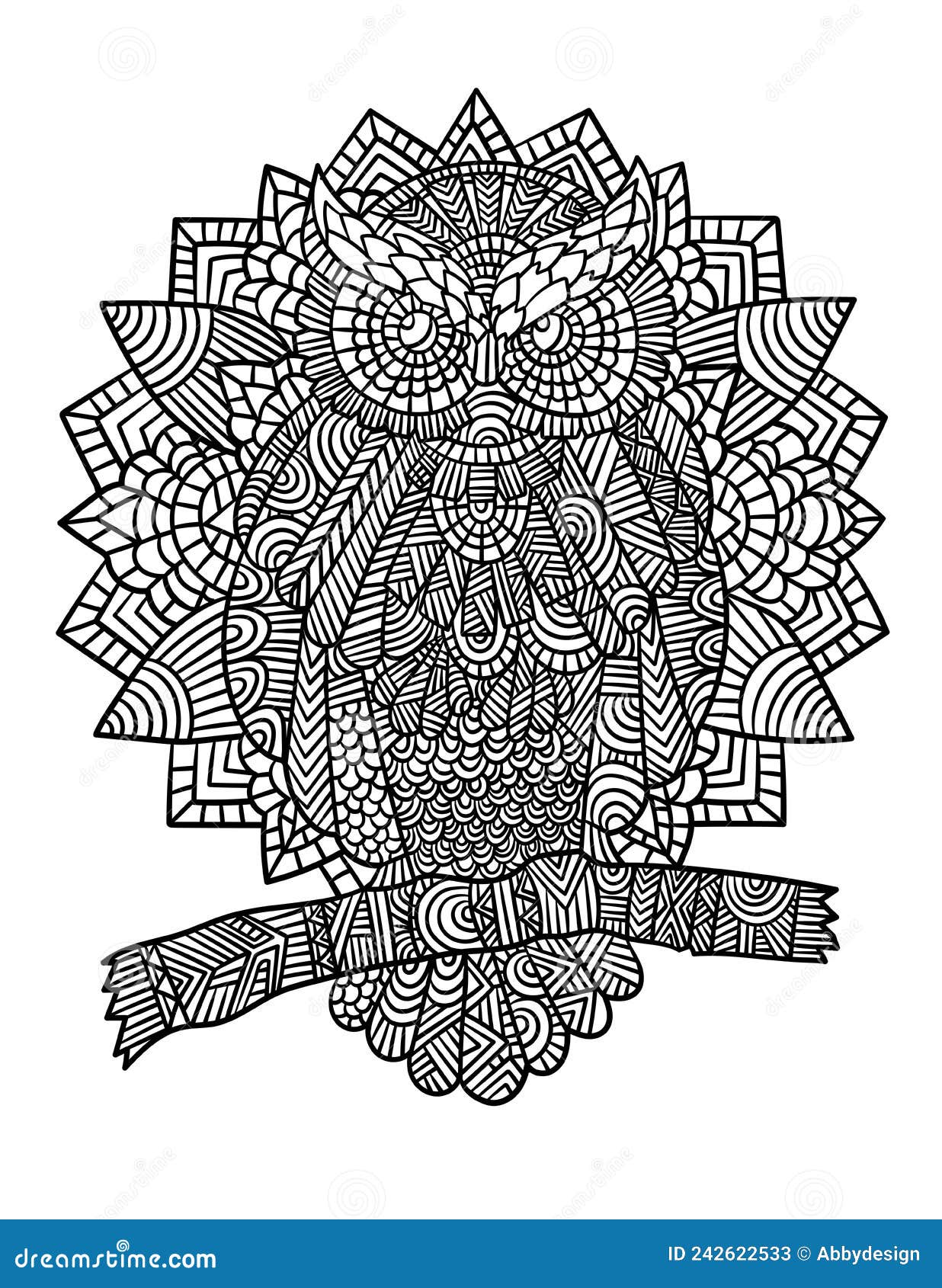 Owl mandala coloring pages for adults stock vector