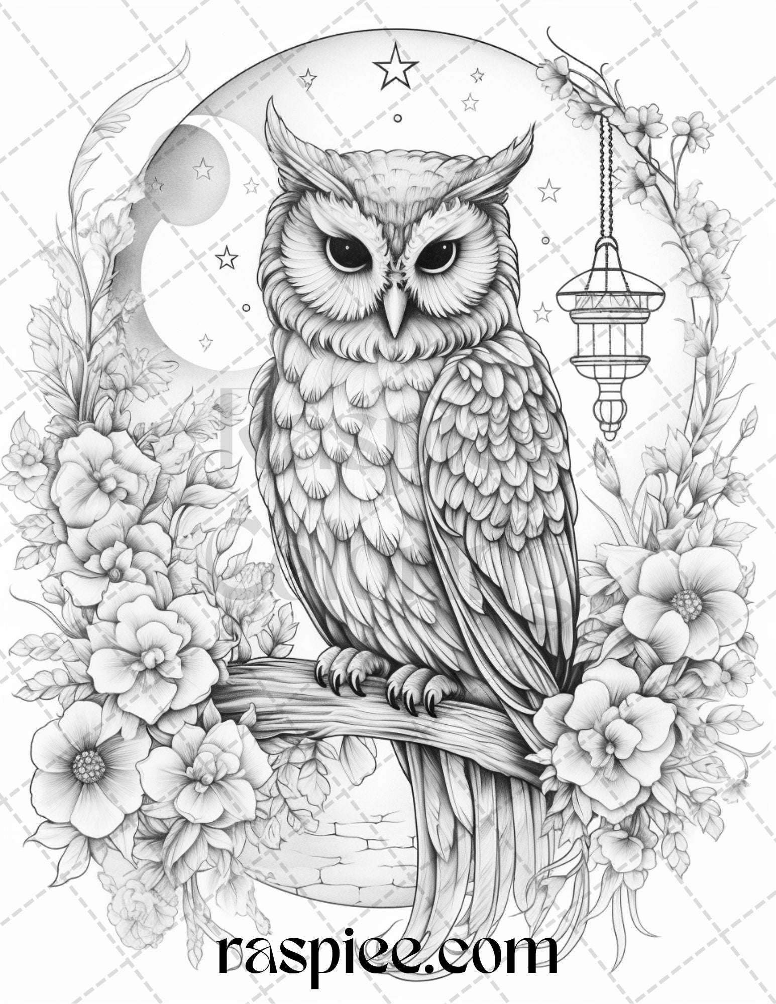 Floral owl grayscale printable coloring pages for adults pdf file â coloring