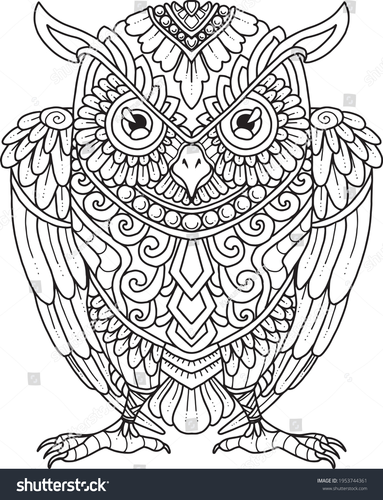 Owl mandala decorative design coloring page stock vector royalty free