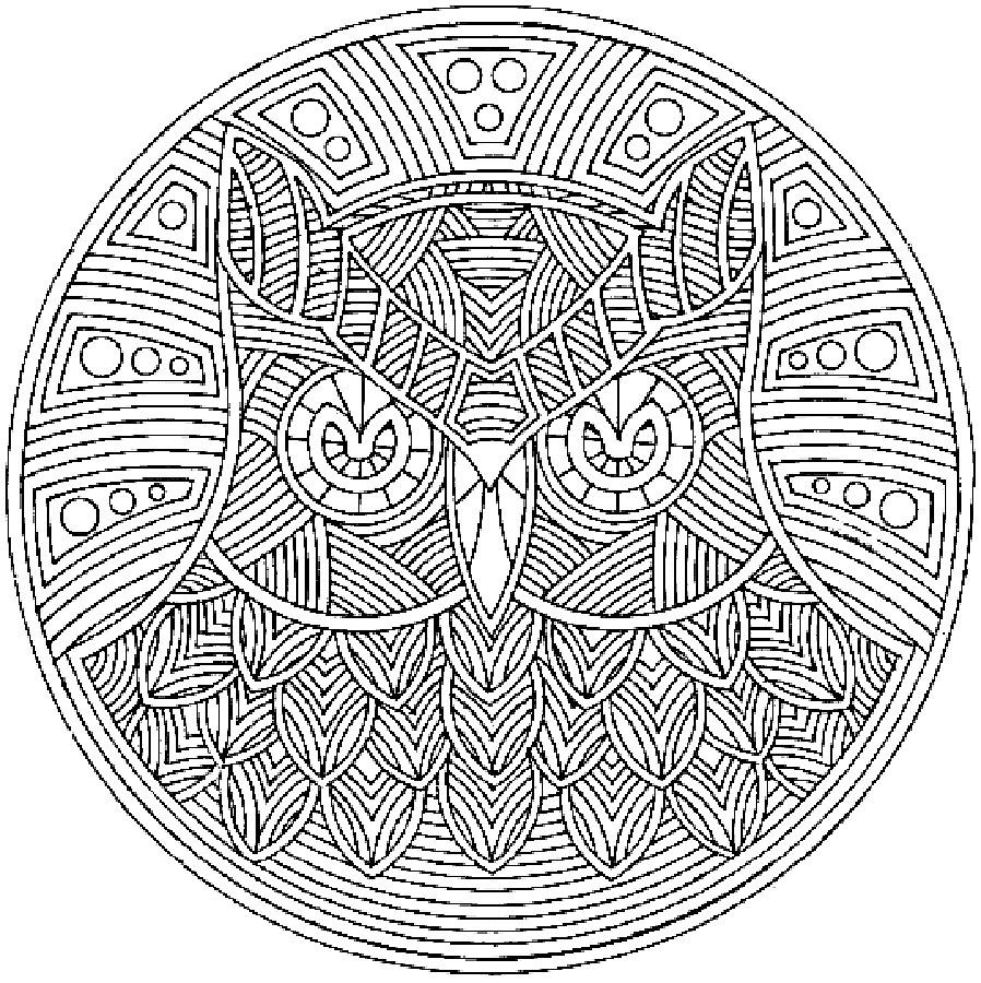 Mandala with an owl coloring page