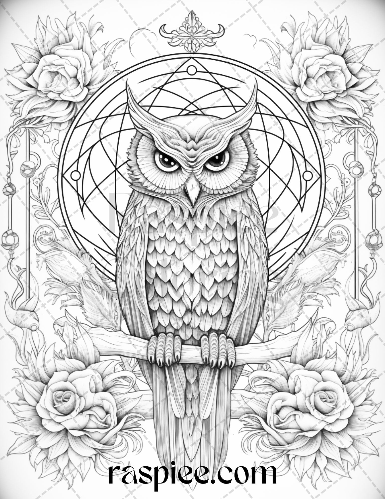 Floral owl grayscale printable coloring pages for adults pdf file â coloring