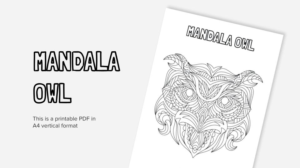 Mandala owl printable coloring worksheet