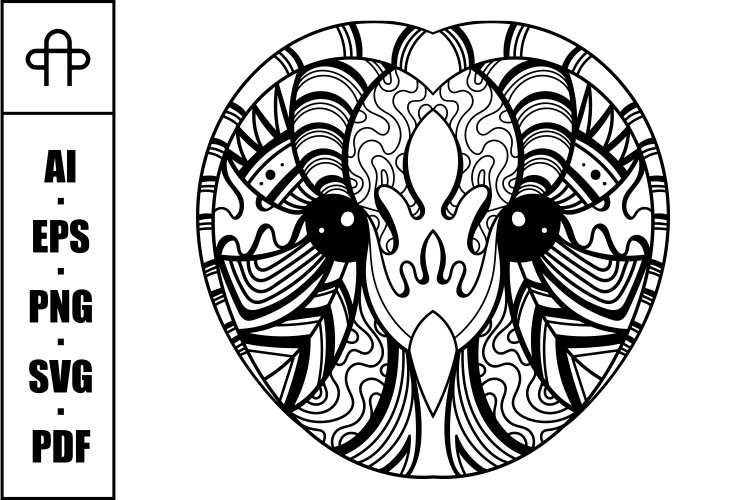 Owl barn head mandala zentangle coloring page illustration