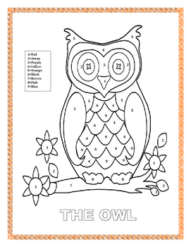 Owl color by number tpt