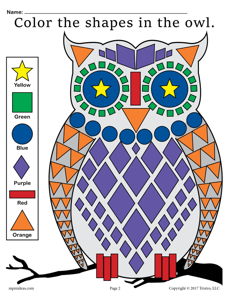 Fall themed owl shapes worksheet coloring page â