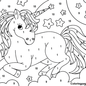 Unicorn color by number coloring pages printable for free download