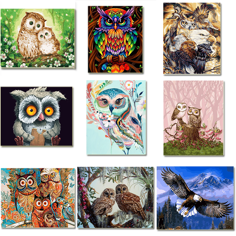 Owl painting by number on canva acrylic paint for adult diy kit picture drawing coloring by number with frame home decor art