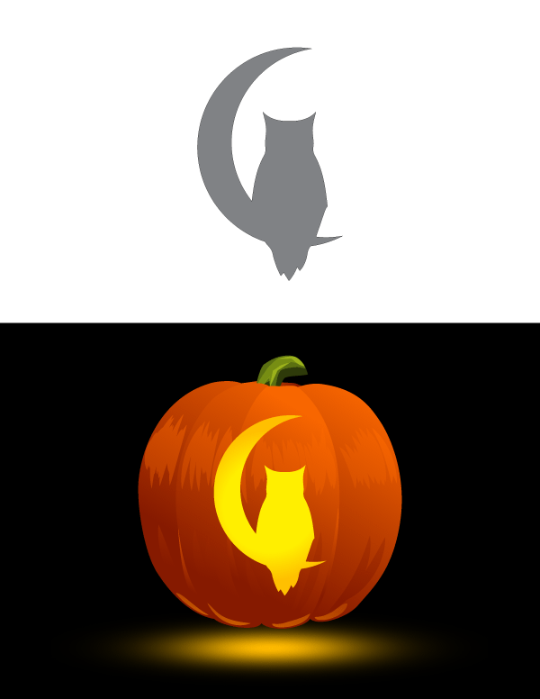 Printable owl perching on moon pumpkin stencil