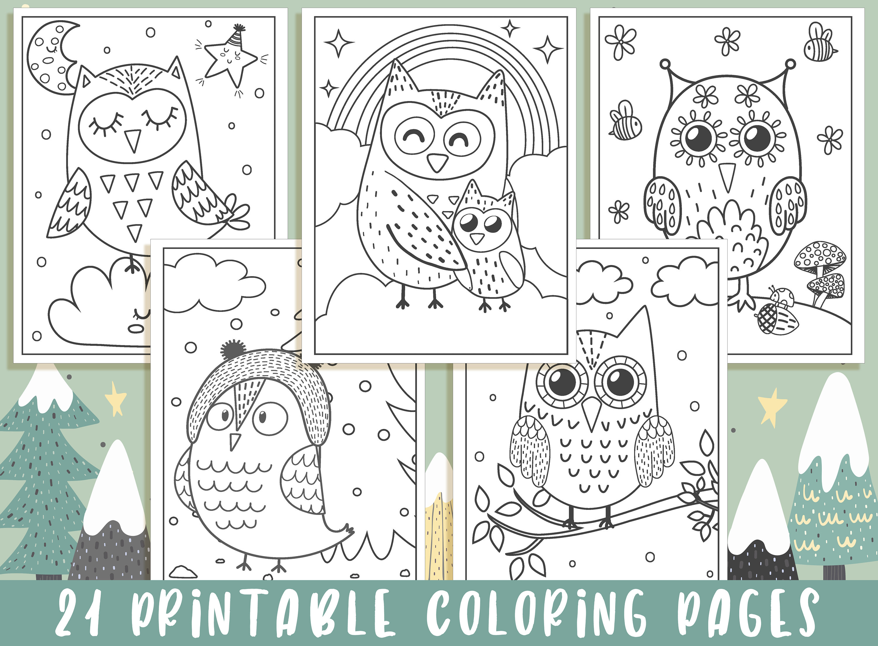 Owl coloring pages printable owl coloring pages for kids boys girls teens owl birthday party activity instant download