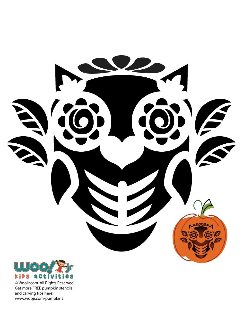 Get crafty with dia de los muertos owl stencil for pumpkins