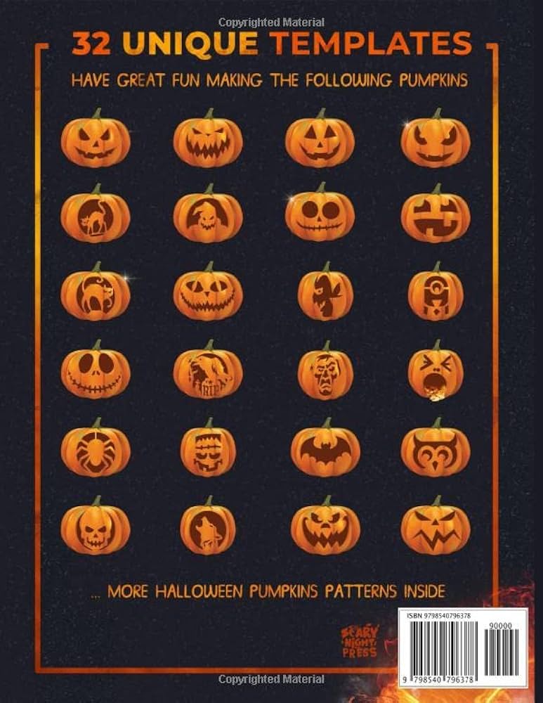 Pumpkin carving stencils templates for making halloween pumpkins funny patterns stencils for kids and adults pumpkin stencils press scary night books