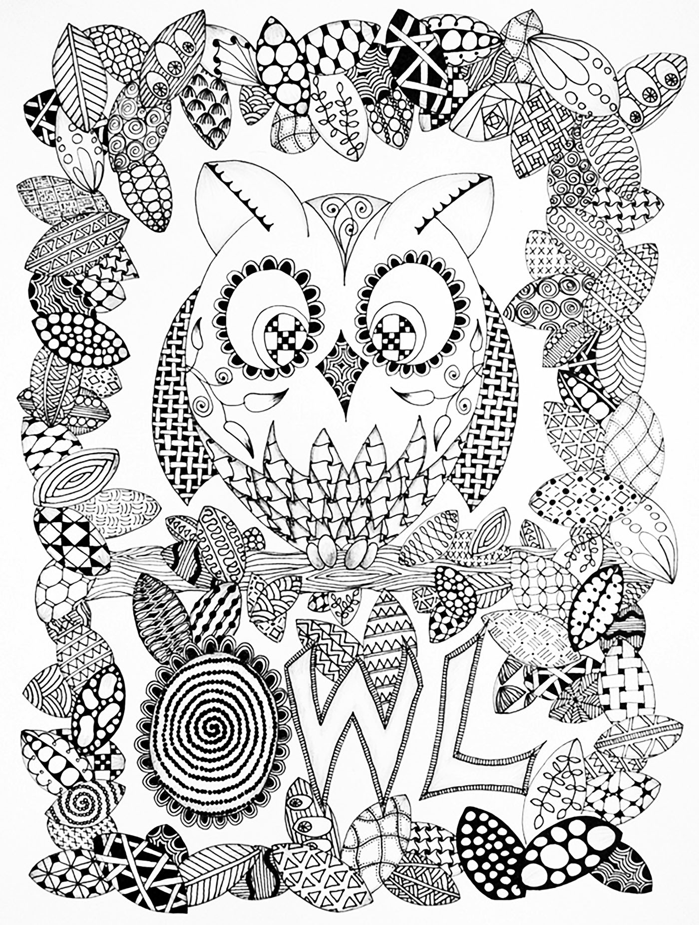 Halloween zentangle owl