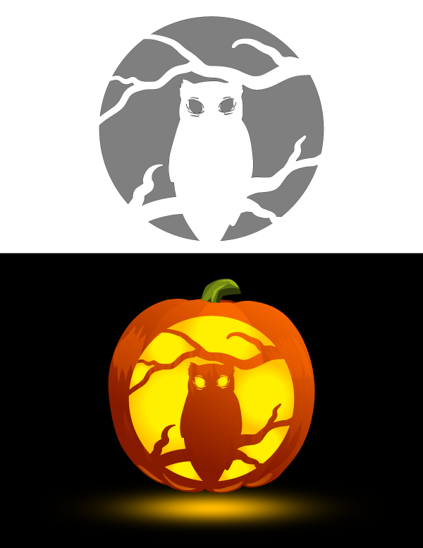 Printable spooky owl pumpkin stencil