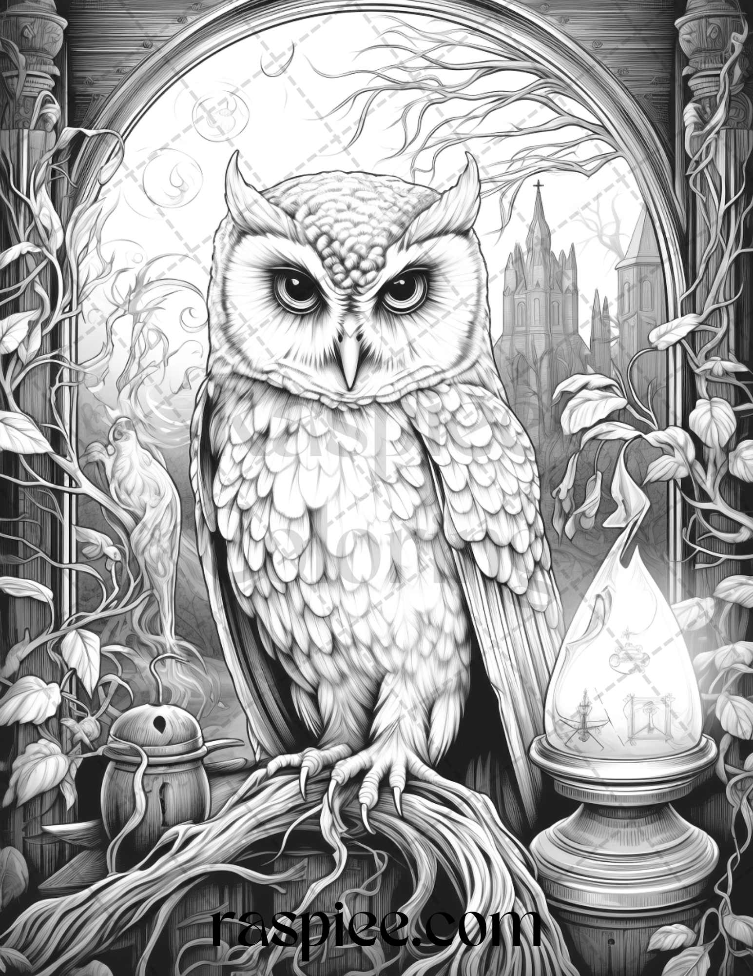 Halloween witch owl grayscale coloring pages for adults and kids prin â coloring