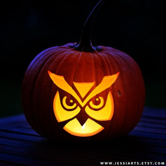 Printable owl face pumpkin carving stencil halloween pumpkin carving template owl pumpkin carving