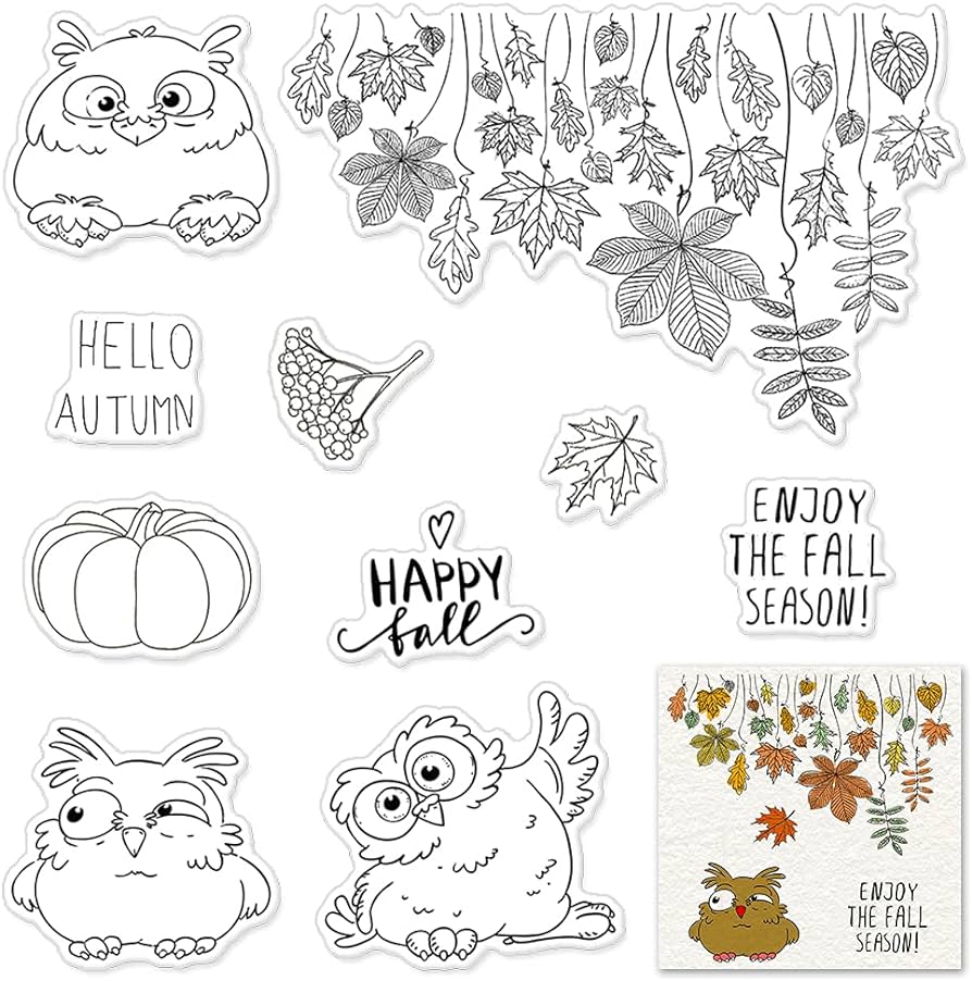 Hello autumn owl pumpkin leaves clear stamps for card making scrapbooking crafting diy decorations fall transparent silicone stamps seal for embossing album crafts arts crafts sewing