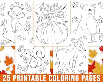 Fall coloring pages autumn coloring book for kids fall leaf fall flower pumpkin fox oak owl squirrels deer bear thanksgiving pdf