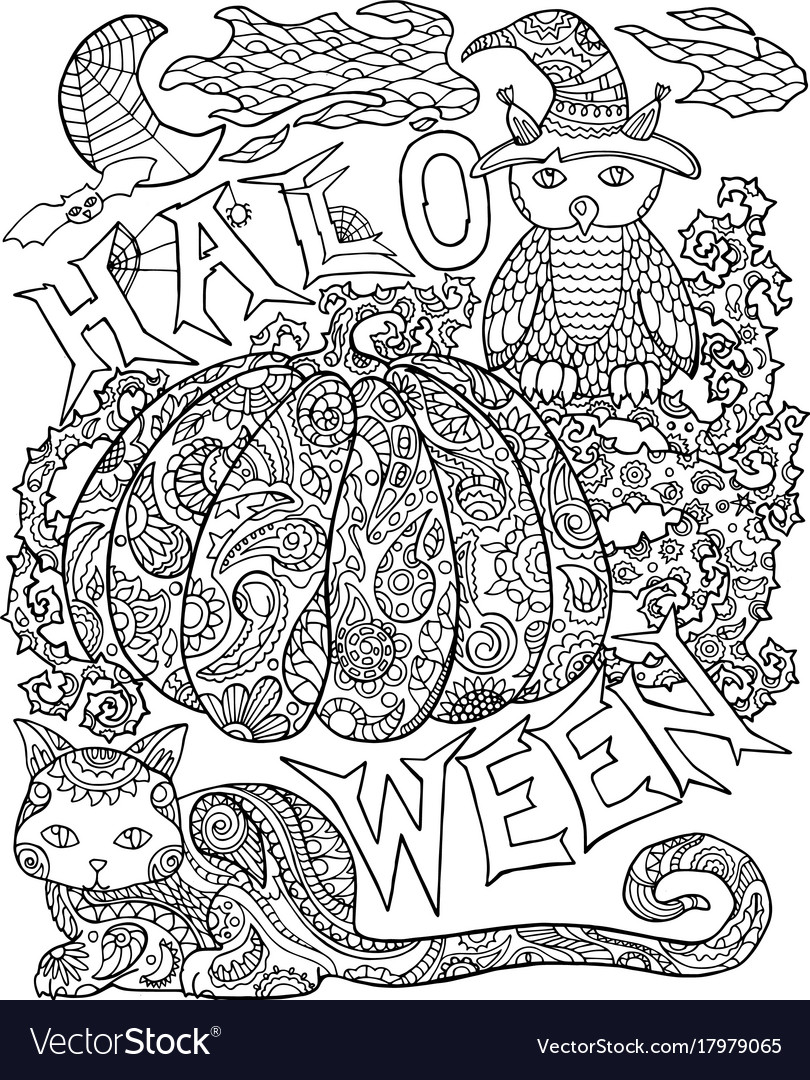 Halloween coloring page with pumpkin royalty free vector