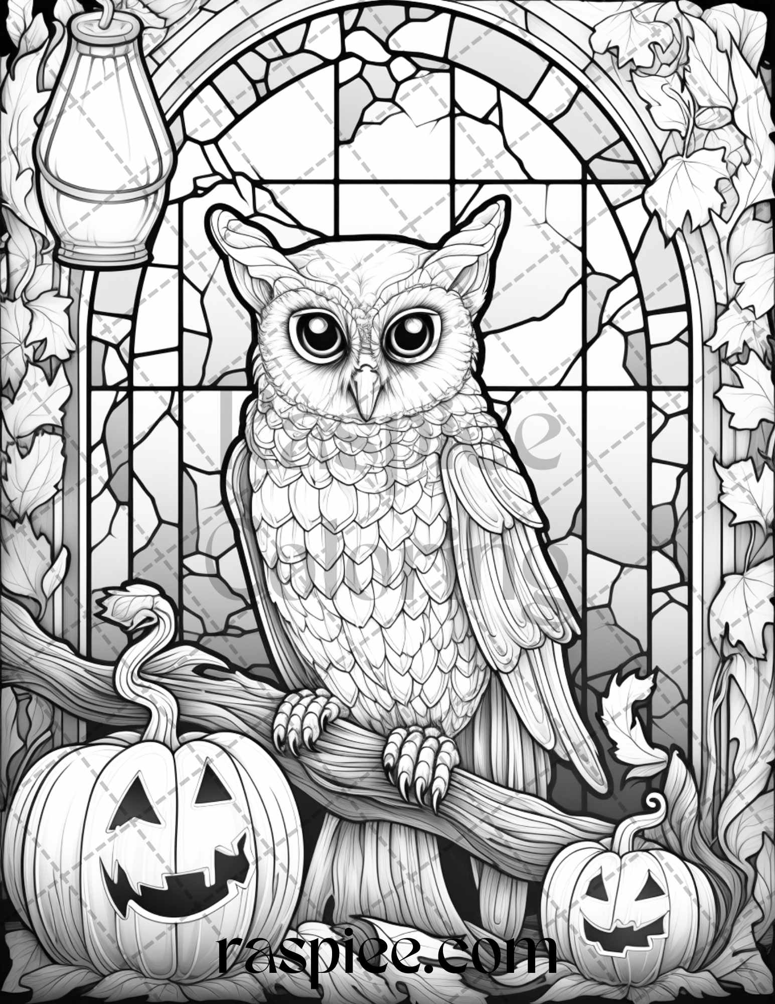 Halloween stained glass grayscale coloring pages printable for adul â coloring