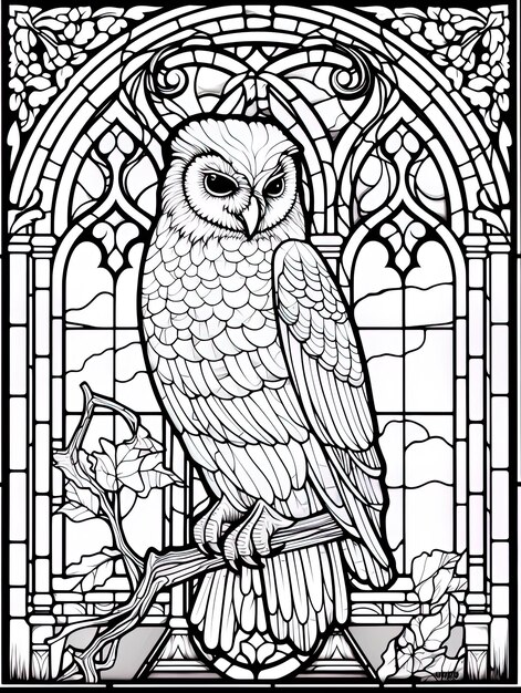 Premium ai image an owl is shown in a stained glass window