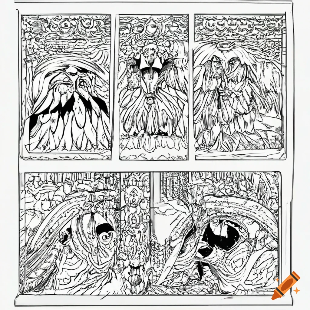 Black and white ic strip with an owl in moebius style on