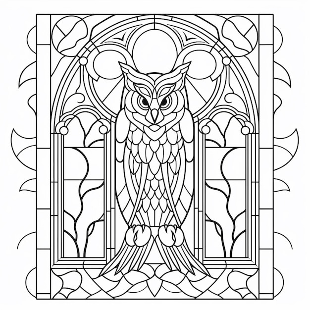 Premium ai image a stained glass window with an owl and a bird on it generative ai