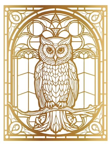 Free vector gold stained glass window pattern of owl