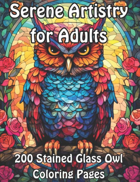 Stained glass owl coloring pages serene artistry for adults by geri c paperback barnes noble