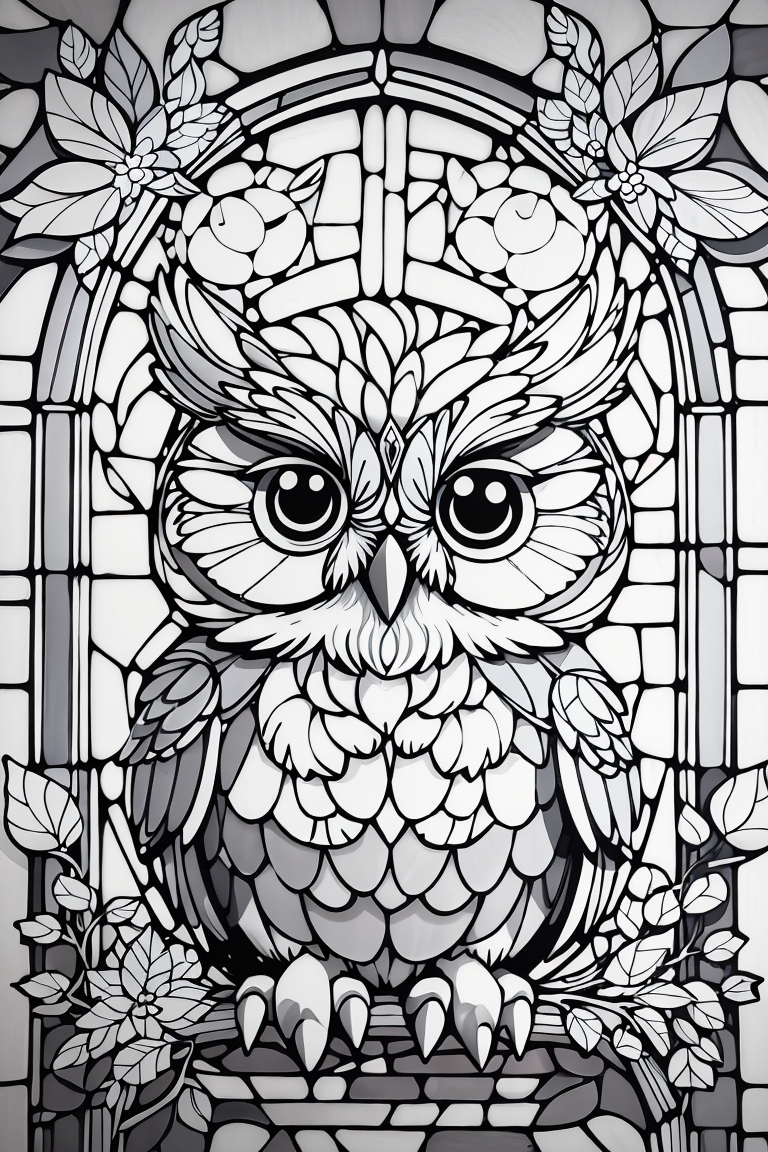 Adorable happy owl stained glass coloring page by abdoxs on