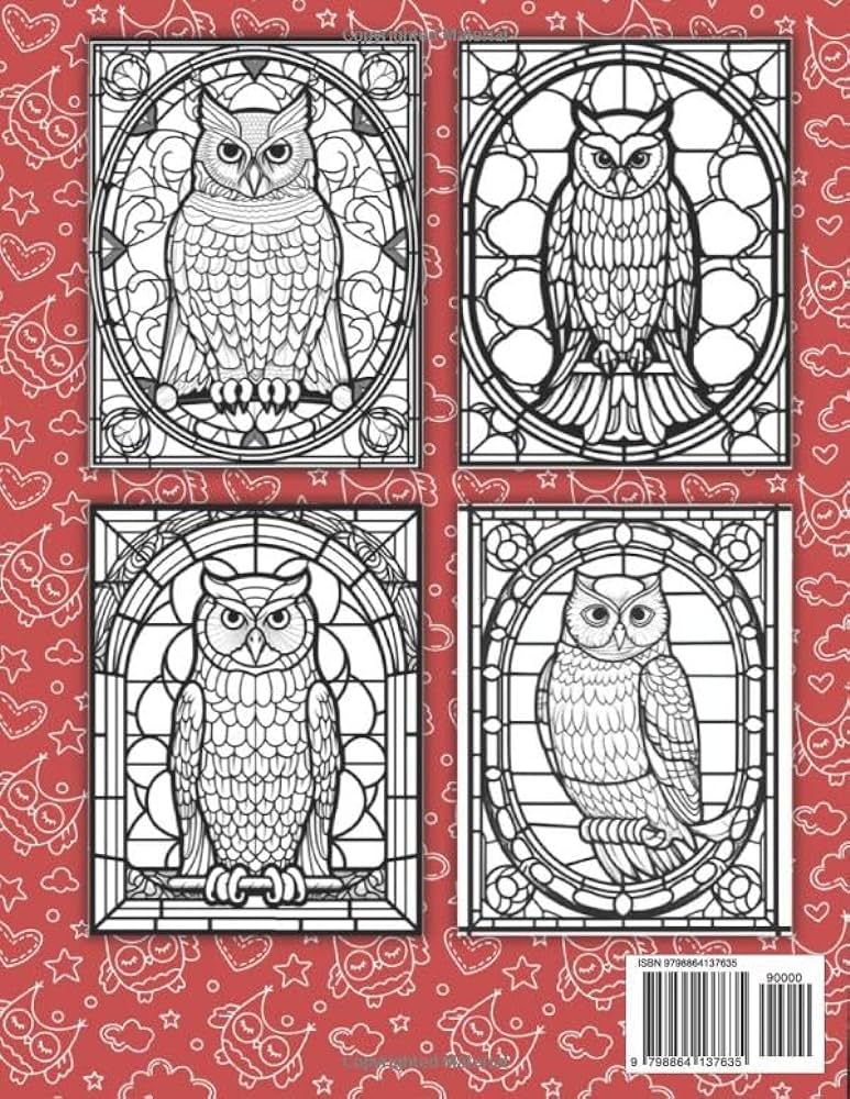 Stained glass owl coloring pages serene artistry for adults c geri books