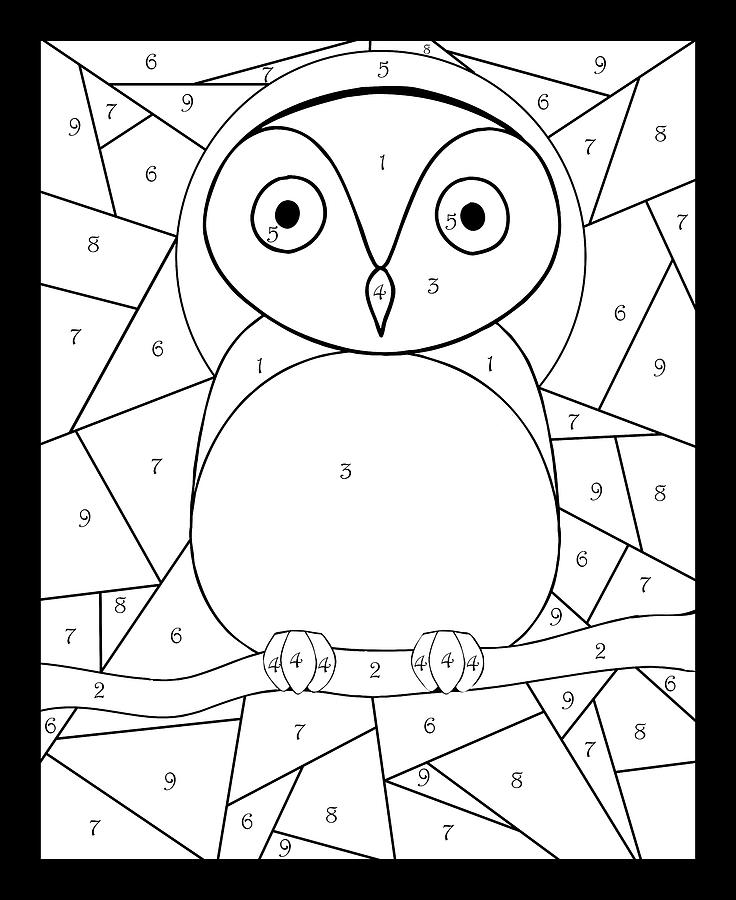 Stained glass owl color by number digital art by grace joy carpenter