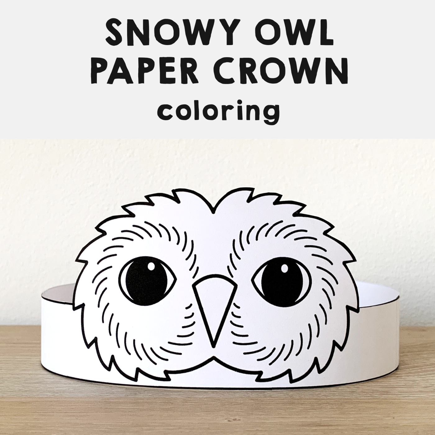 Snowy owl paper crown printable coloring craft made by teachers