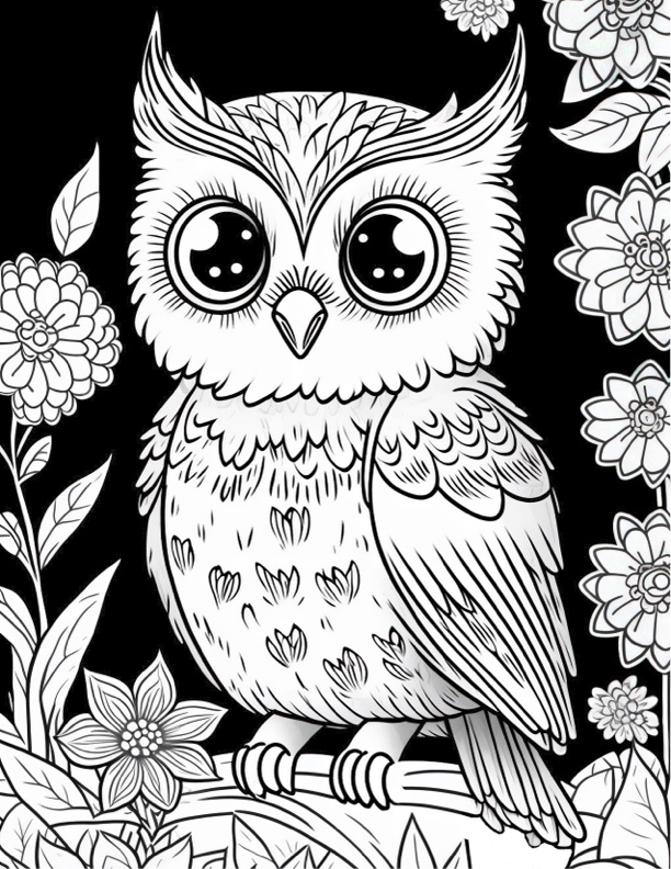 Owl coloring pages vintage style
