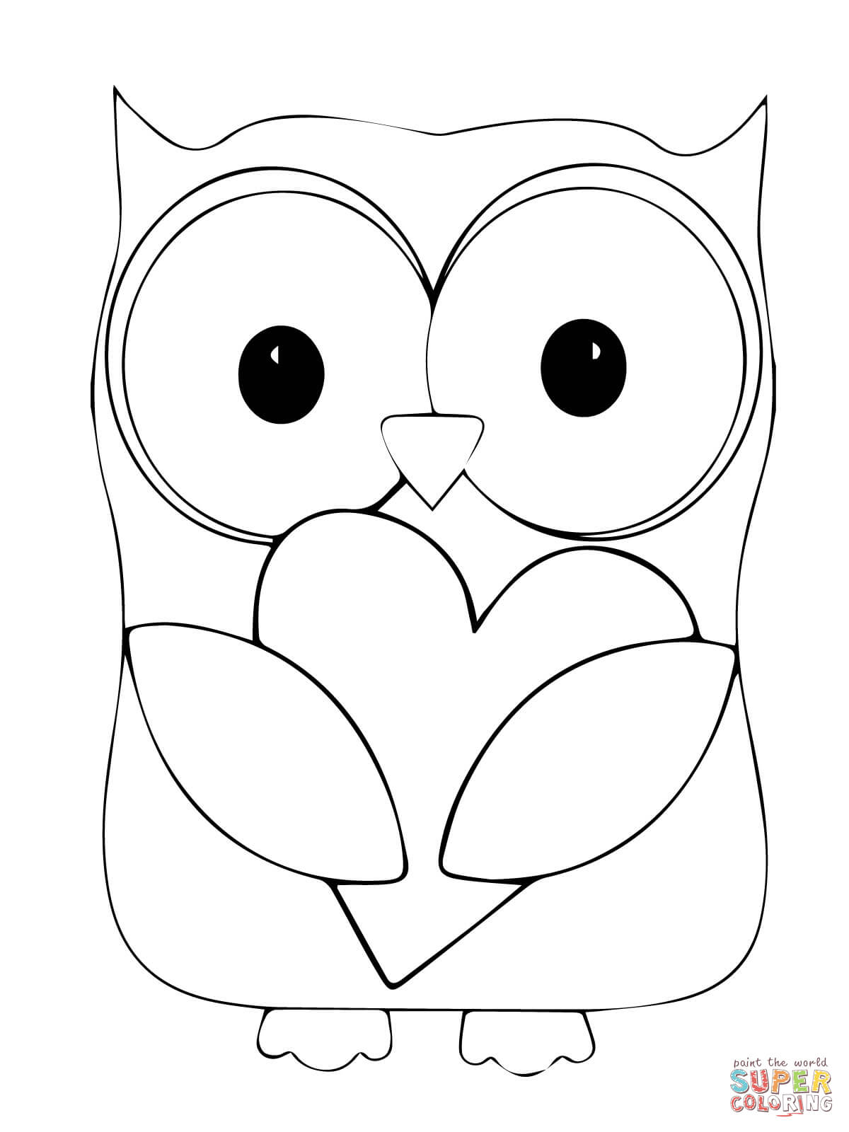 Valentine day owl hugging a heart coloring page free printable coloring pages