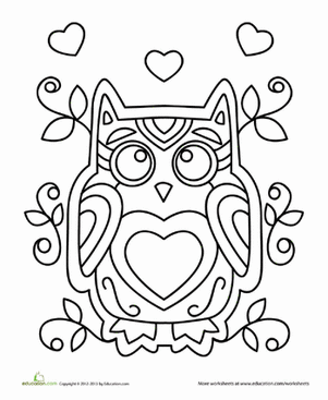 Valentine owl worksheet educationcom valentines day coloring page owl coloring pages valentine coloring pages