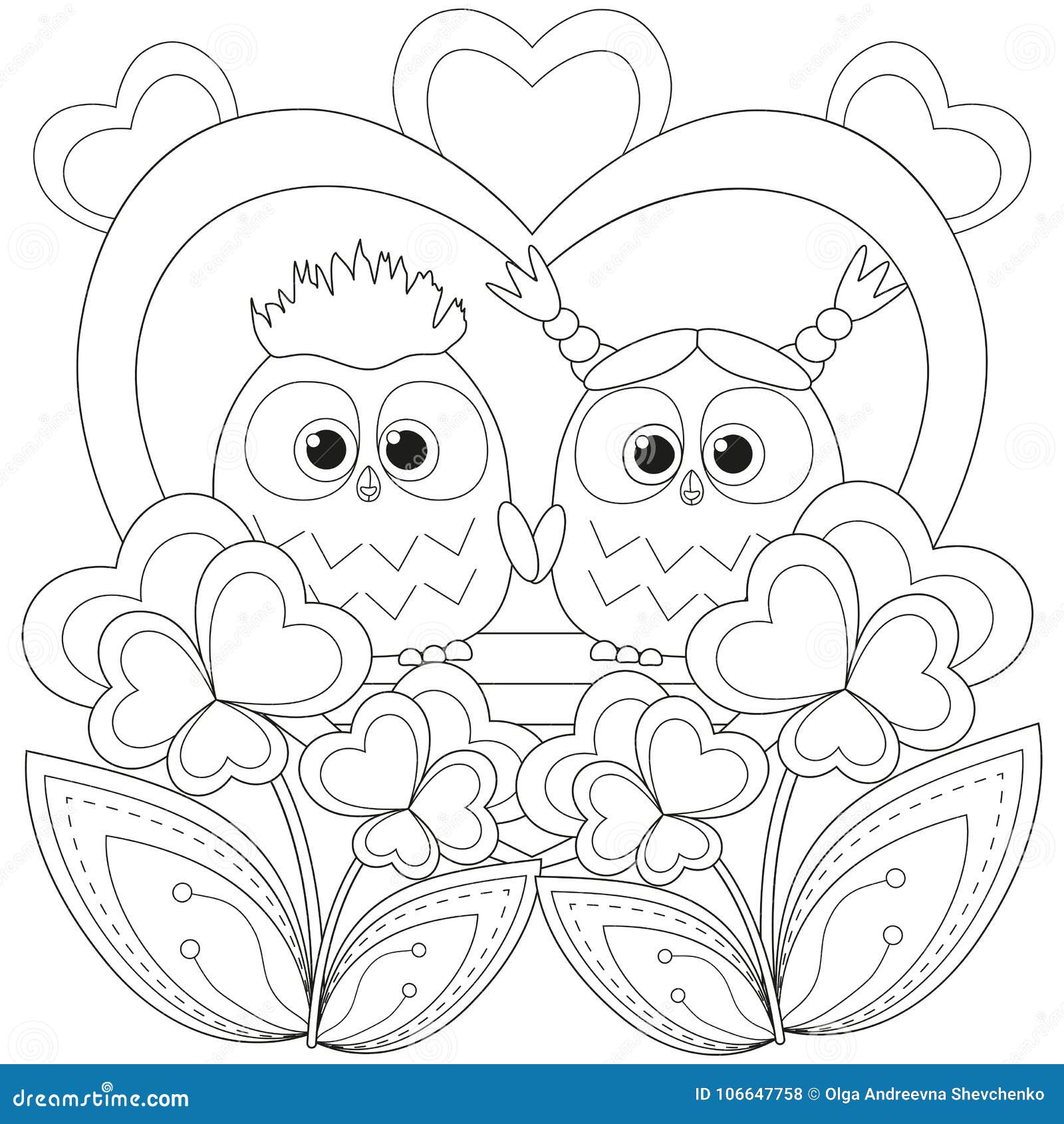 Valentine day black and white poster with an owl couple stock vector